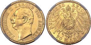 20 Mark Anhalt-Dessau (1603 -1863) Gold Friedrich II. (Anhalt)(1856 – 1918)