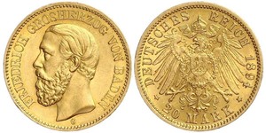 20 Mark Grand Duchy of Baden (1806-1918) Gold Friedrich I. (Baden, Großherzog) (1826 - 1907)
