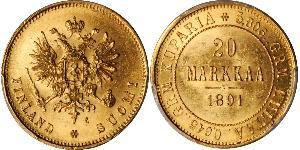20 Mark Großfürstentum Finnland (1809 - 1917) / Russisches Reich (1720-1917) Gold Alejandro III (1845 -1894)