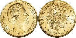 20 Mark Kingdom of Bavaria (1806 - 1918) Gold Ludwig II of Bavaria (1845 – 1886)