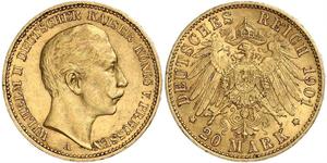 20 Mark Kingdom of Prussia (1701-1918) Gold Wilhelm II, German Emperor (1859-1941)