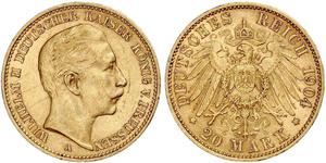 20 Mark Kingdom of Prussia (1701-1918) Gold Wilhelm II, German Emperor (1859-1941)