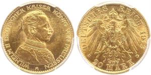20 Mark Kingdom of Prussia (1701-1918) Gold Wilhelm II, German Emperor (1859-1941)