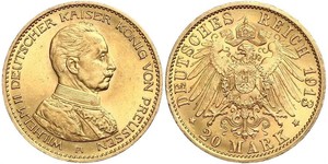 20 Mark Kingdom of Prussia (1701-1918) Gold Wilhelm II, German Emperor (1859-1941)