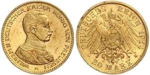 20 Mark Kingdom of Prussia (1701-1918) Gold Wilhelm II, German Emperor (1859-1941)
