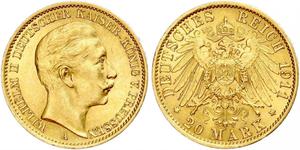 20 Mark Kingdom of Prussia (1701-1918) Gold Wilhelm II, German Emperor (1859-1941)