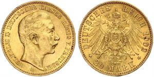 20 Mark Kingdom of Prussia (1701-1918) Gold Wilhelm II, German Emperor (1859-1941)