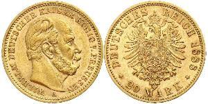 20 Mark Kingdom of Prussia (1701-1918) Gold Wilhelm I, German Emperor (1797-1888)