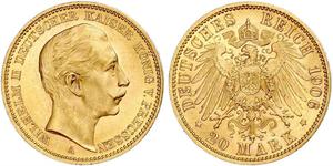 20 Mark Kingdom of Prussia (1701-1918) Gold Wilhelm II, German Emperor (1859-1941)