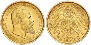 20 Mark Kingdom of Württemberg (1806-1918) Gold Wilhelm II, German Emperor (1859-1941)