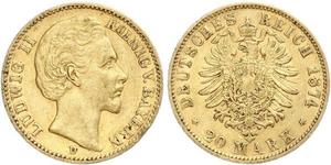 20 Mark Königreich Bayern (1806 - 1918) Gold Ludwig II. (Bayern)(1845 – 1886)