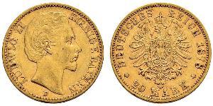 20 Mark Königreich Bayern (1806 - 1918) Gold Ludwig II. (Bayern)(1845 – 1886)