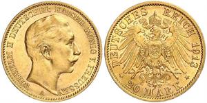 20 Mark Königreich Preußen (1701-1918) Gold Wilhelm II, German Emperor (1859-1941)