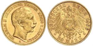 20 Mark Königreich Preußen (1701-1918) Gold Wilhelm II, German Emperor (1859-1941)