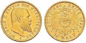 20 Mark Königreich Württemberg (1806-1918) Gold Wilhelm II, German Emperor (1859-1941)