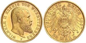 20 Mark Königreich Württemberg (1806-1918) Gold Wilhelm II, German Emperor (1859-1941)