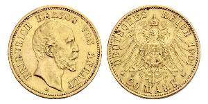 20 Mark Anhalt-Dessau (1603 -1863) Or Frederick I, Duke of Anhalt (1831-1904)
