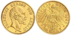 20 Mark Anhalt-Dessau (1603 -1863) Or Frederick I, Duke of Anhalt (1831-1904)