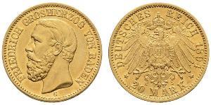 20 Mark Grand-duché de Bade (1806-1918) Or Frédéric Ier de Bade (1826-1907) (1826 - 1907)