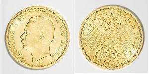 20 Mark Grand-duché de Bade (1806-1918) Or Frédéric II de Bade (1857-1928) (1857 - 1928)