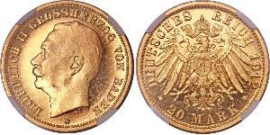 20 Mark Grand-duché de Bade (1806-1918) Or Frédéric II de Bade (1857-1928) (1857 - 1928)