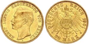 20 Mark Grand-duché de Hesse (1806 - 1918) Or Ernest-Louis de Hesse (1868 - 1937)