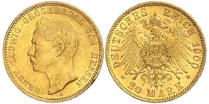 20 Mark Grand-duché de Hesse (1806 - 1918) Or Ernest-Louis de Hesse (1868 - 1937)