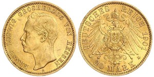 20 Mark Grand-duché de Hesse (1806 - 1918) Or Ernest-Louis de Hesse (1868 - 1937)
