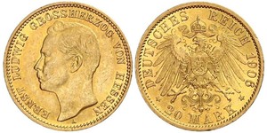 20 Mark Grand-duché de Hesse (1806 - 1918) Or Ernest-Louis de Hesse (1868 - 1937)