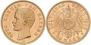 20 Mark Royaume de Bavière (1806 - 1918) Or Othon Ier de Bavière(1848 – 1916)