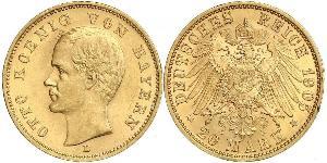 20 Mark Royaume de Bavière (1806 - 1918) Or Othon Ier de Bavière(1848 – 1916)