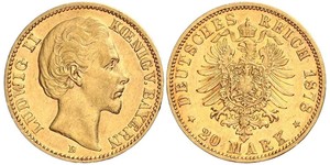 20 Mark Royaume de Bavière (1806 - 1918) Or Louis II de Bavière (1845-1886)(1845 – 1886)