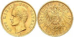 20 Mark Royaume de Bavière (1806 - 1918) Or Othon Ier de Bavière(1848 – 1916)