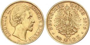 20 Mark Royaume de Bavière (1806 - 1918) Or Louis II de Bavière (1845-1886)(1845 – 1886)