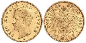 20 Mark Royaume de Bavière (1806 - 1918) Or Othon Ier de Bavière(1848 – 1916)