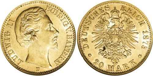 20 Mark Royaume de Bavière (1806 - 1918) Or Louis II de Bavière (1845-1886)(1845 – 1886)