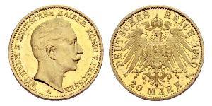 20 Mark Royaume de Prusse (1701-1918) Or Wilhelm II, German Emperor (1859-1941)
