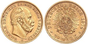 20 Mark Royaume de Prusse (1701-1918) Or Wilhelm I, German Emperor (1797-1888)