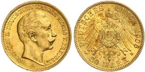 20 Mark Royaume de Prusse (1701-1918) Or Wilhelm II, German Emperor (1859-1941)