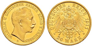 20 Mark Royaume de Prusse (1701-1918) Or Wilhelm II, German Emperor (1859-1941)
