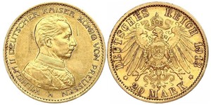 20 Mark Royaume de Prusse (1701-1918) Or Wilhelm II, German Emperor (1859-1941)