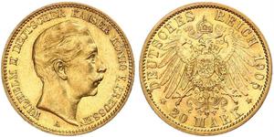 20 Mark Royaume de Prusse (1701-1918) Or Wilhelm II, German Emperor (1859-1941)
