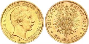 20 Mark Royaume de Prusse (1701-1918) Or Wilhelm II, German Emperor (1859-1941)