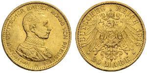 20 Mark Royaume de Prusse (1701-1918) Or Wilhelm II, German Emperor (1859-1941)