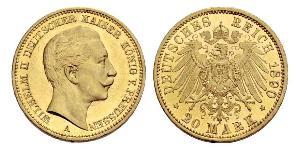 20 Mark Royaume de Prusse (1701-1918) Or Wilhelm II, German Emperor (1859-1941)