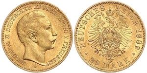 20 Mark Royaume de Prusse (1701-1918) Or Wilhelm II, German Emperor (1859-1941)