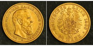 20 Mark Royaume de Prusse (1701-1918) Or Frédéric III (Empire allemand) (1831-1888)