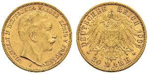 20 Mark Royaume de Prusse (1701-1918) Or Wilhelm II, German Emperor (1859-1941)