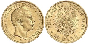 20 Mark Royaume de Prusse (1701-1918) Or Wilhelm II, German Emperor (1859-1941)