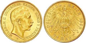 20 Mark Royaume de Prusse (1701-1918) Or Wilhelm II, German Emperor (1859-1941)